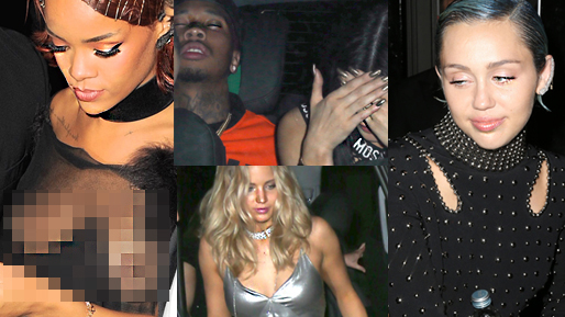 Rihanna, Tyga, Jennifer Lawrence och Miley Cyrus festade loss på Rihannas efterfest. Rihanna, Tyga, Jennifer Lawrence och Miley Cyrus festade loss på Rihannas efterfest.