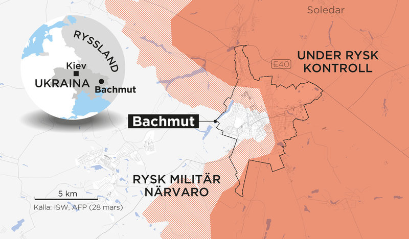 Områden under rysk kontroll och rysk militär närvaro den 28 mars.