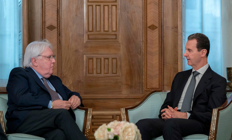 FN:s chef för humanitära frågor, Martin Griffiths i möte med Syriens president Bashar Assad i Damaskus.