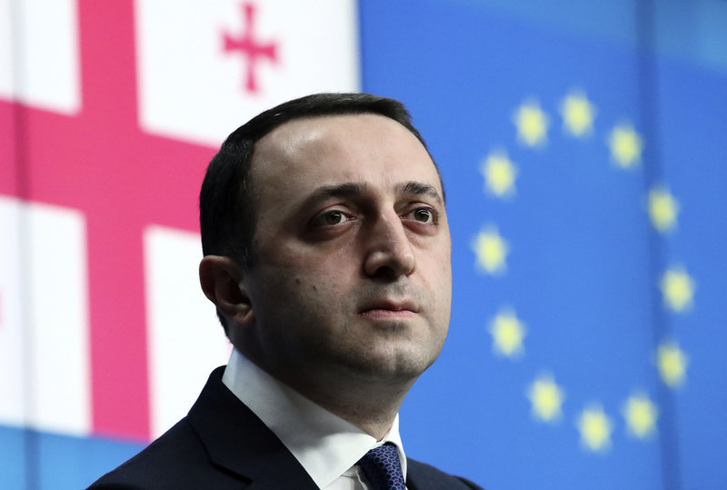 Georgiens premiärminister Irakli Garibasjvili vid ett besök i Bryssel i mars 2021. Arkivfoto.