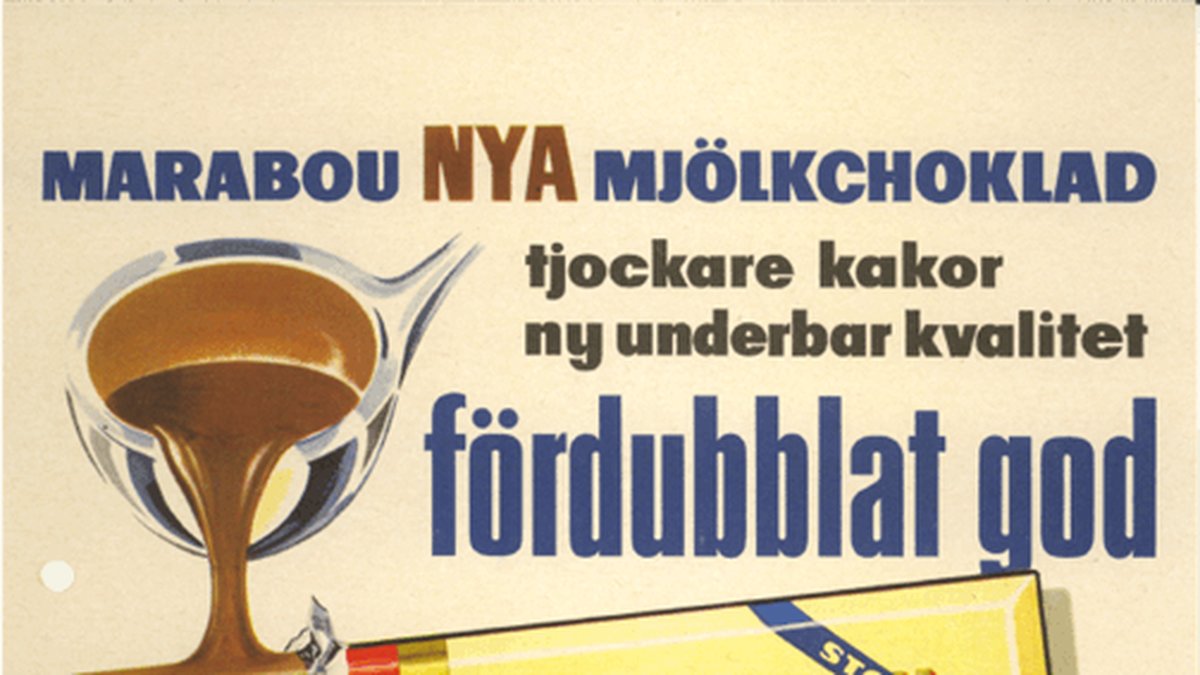Reklambild för Marabous nya mjölkchoklad 1957.