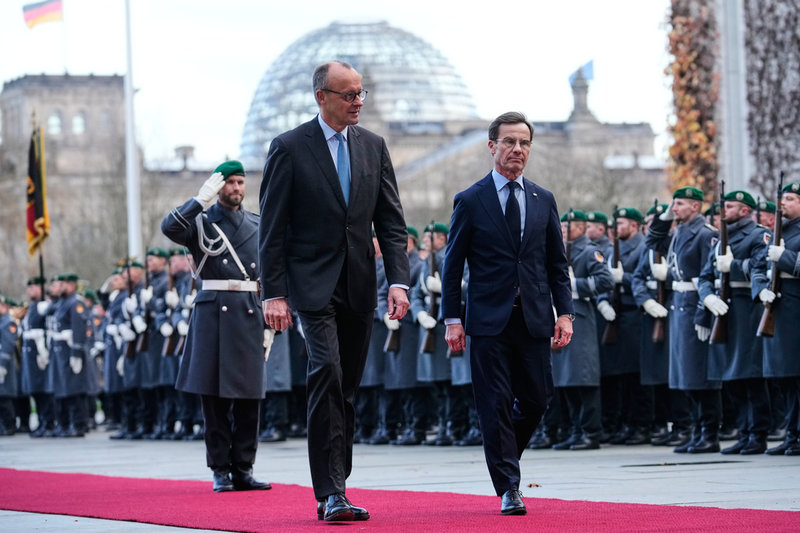 Statsminister Ulf Kristersson (M) tillsammans med Tysklands förbundskansler Friedrich Merz.