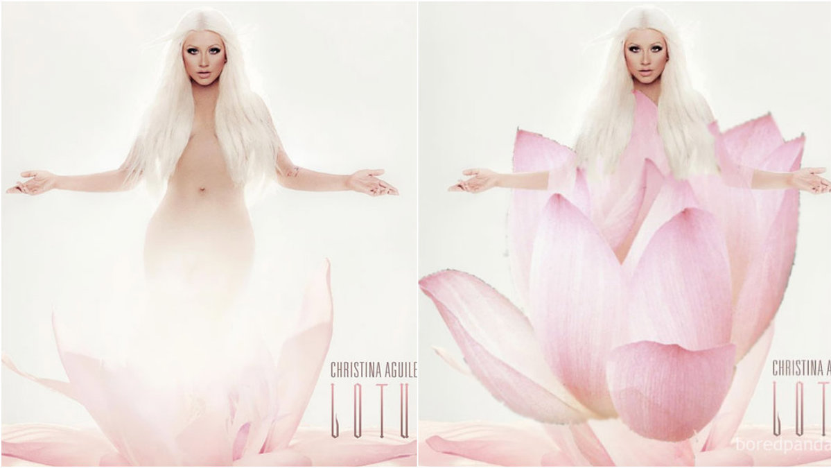 Christina Aguilera täcks över med en blomma.