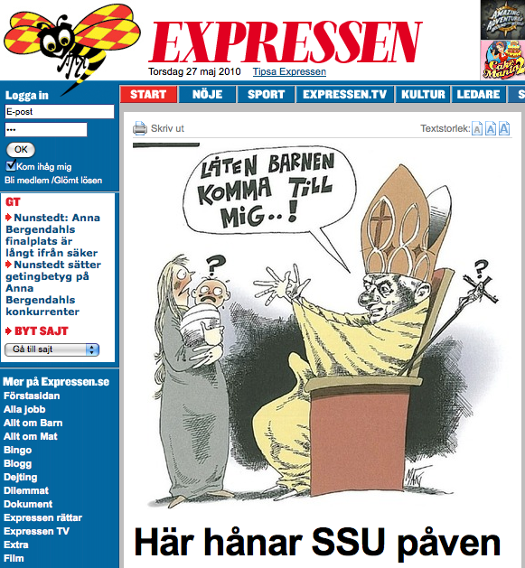 Islamofobi, Johan Ingerö, SSU, Pedofili, Påven, Hets mot folkgrupp, Riksdagsvalet 2010