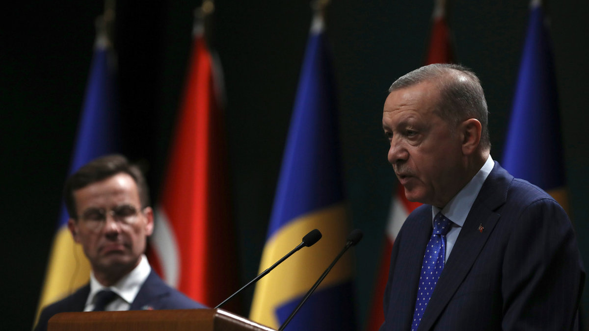 Turkiets president Recep Tayyip Erdogan, här med Sveriges statsminister Ulf Kristersson. Arkivbild.