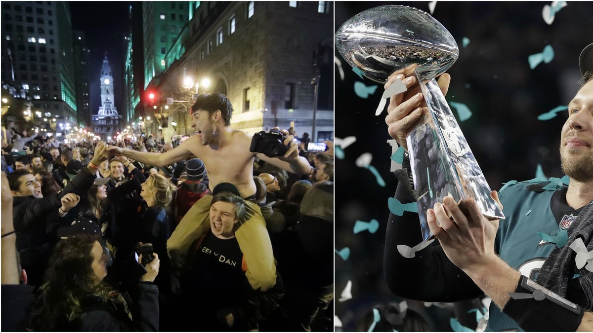 Vilt firande efter Philadelphia Eagles Super Bowl-vinst