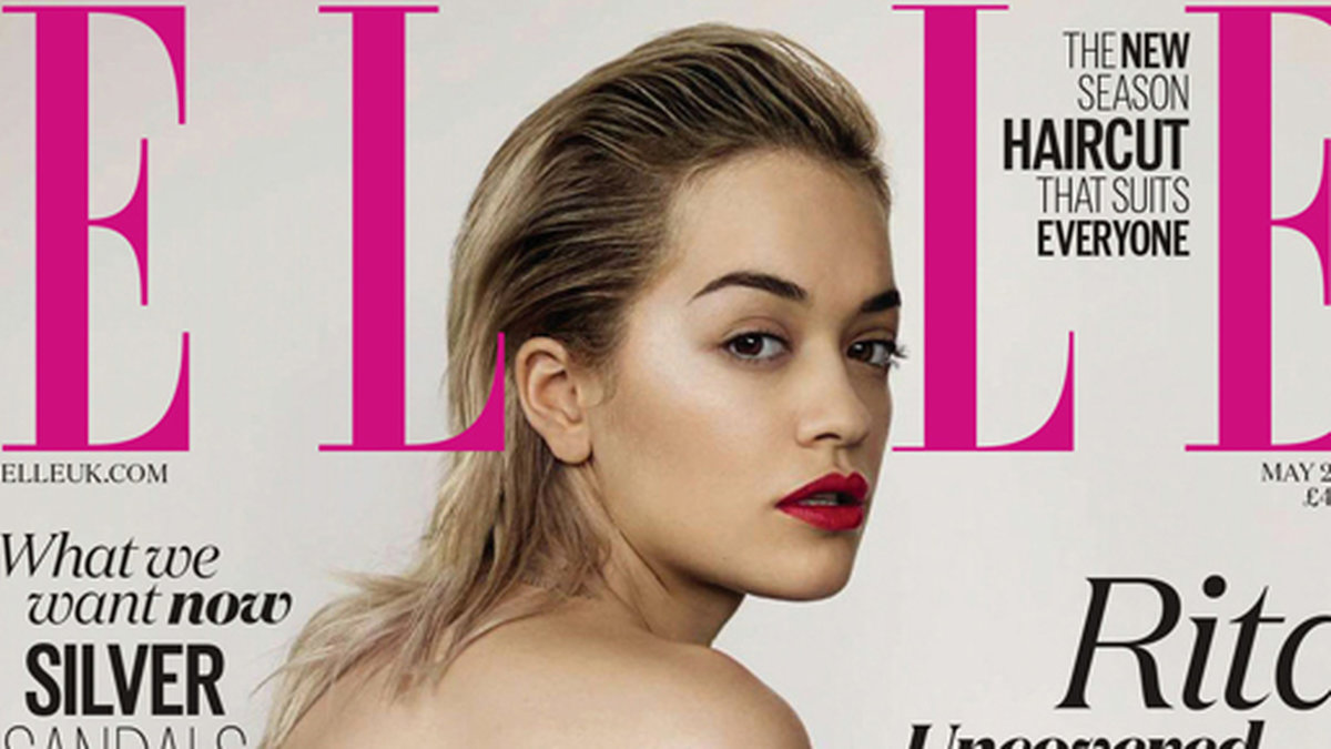 Rita Ora topless på omslaget till Elle. 