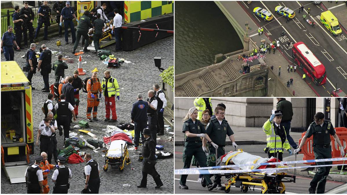 Bilderna visar räddningstjänsten direkt efter attacken. 