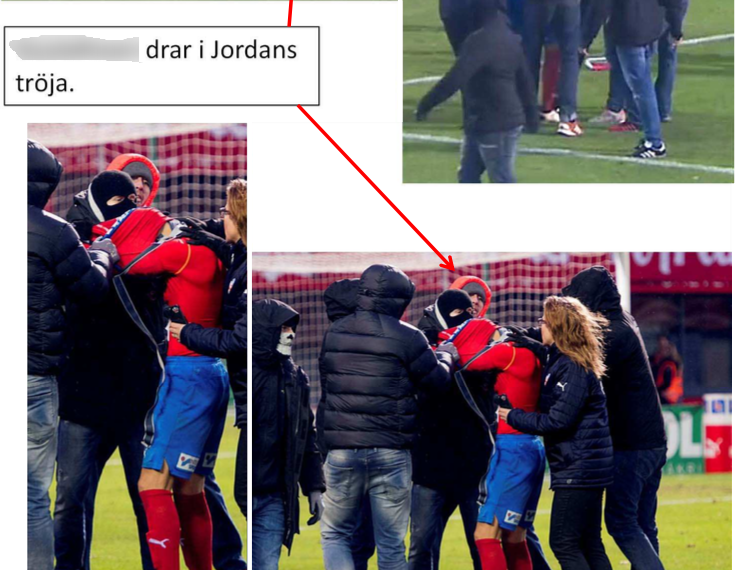 En av de första som beträdde planen och var den första att dra i Jordans tröja. En av de första som beträdde planen och var den första att dra i Jordans tröja.