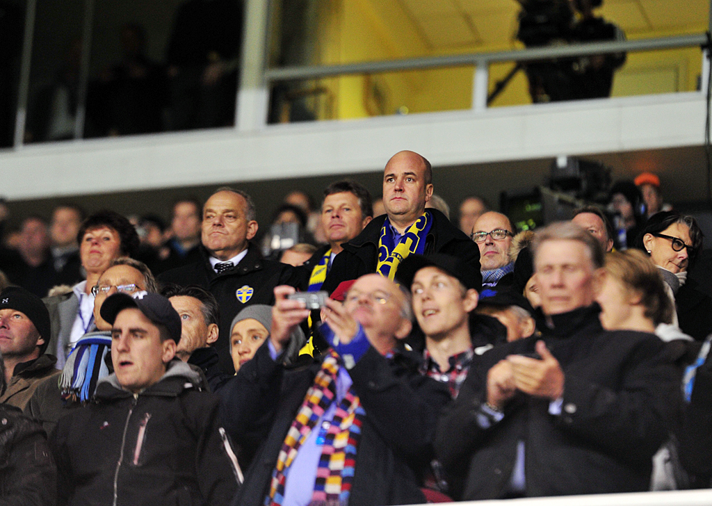 Statsministern Fredrik Reinfeldt såg matchen från läktaren.