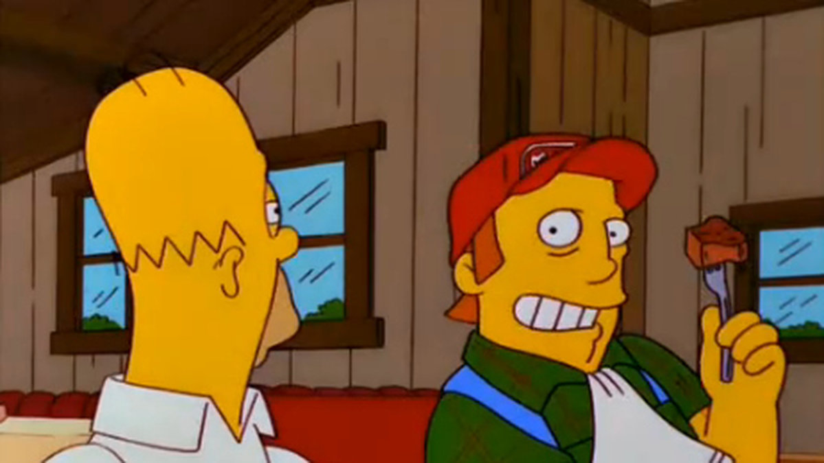 Lastbilschaffisen Red Barclay dör av en överdos kött, så Homer tar över hans körning. Allt sker i avsnittet "Maximum Homerdrive".