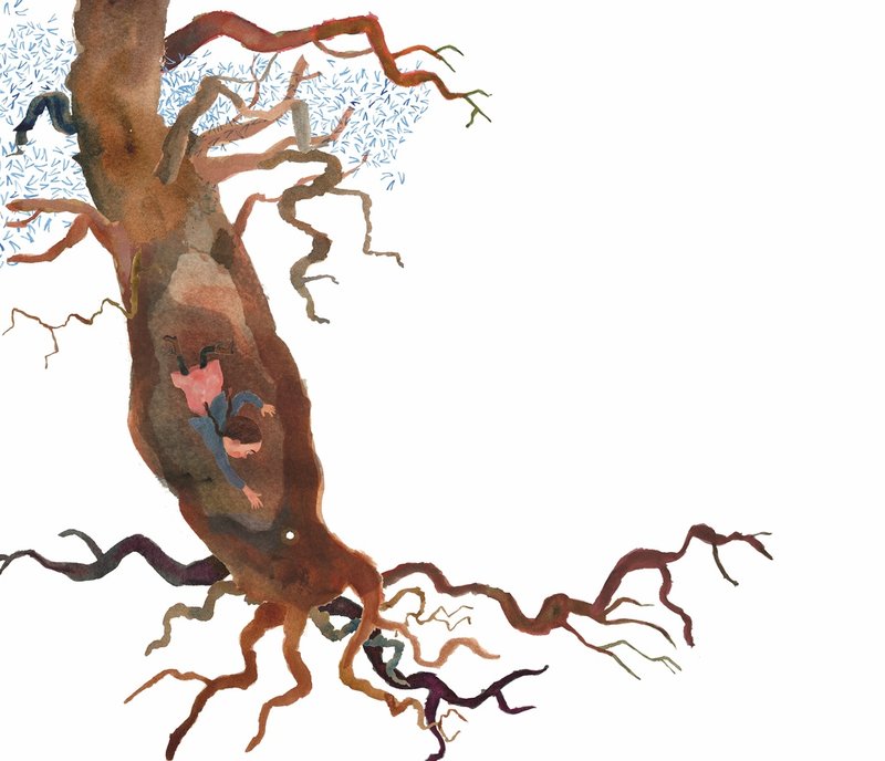 Karin Boye åker ner i underjorden i "Trädet under jorden", illustration av Jenny Lucander.