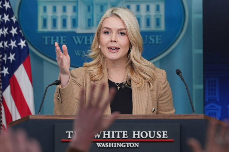 Vita husets pressekreterare Karoline Leavitt på sin presskonferens på torsdagen.