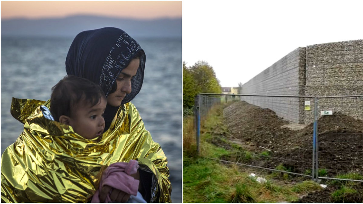 Drygt en miljon flyktingar från Syrien och Afrika kom till Tyskland under 2015. Nu byggs en mur strax utanför München för att separera flyktingarna från de boende i området. (Bilden till vänster är från den grekiska ön Lesbos, 2015)