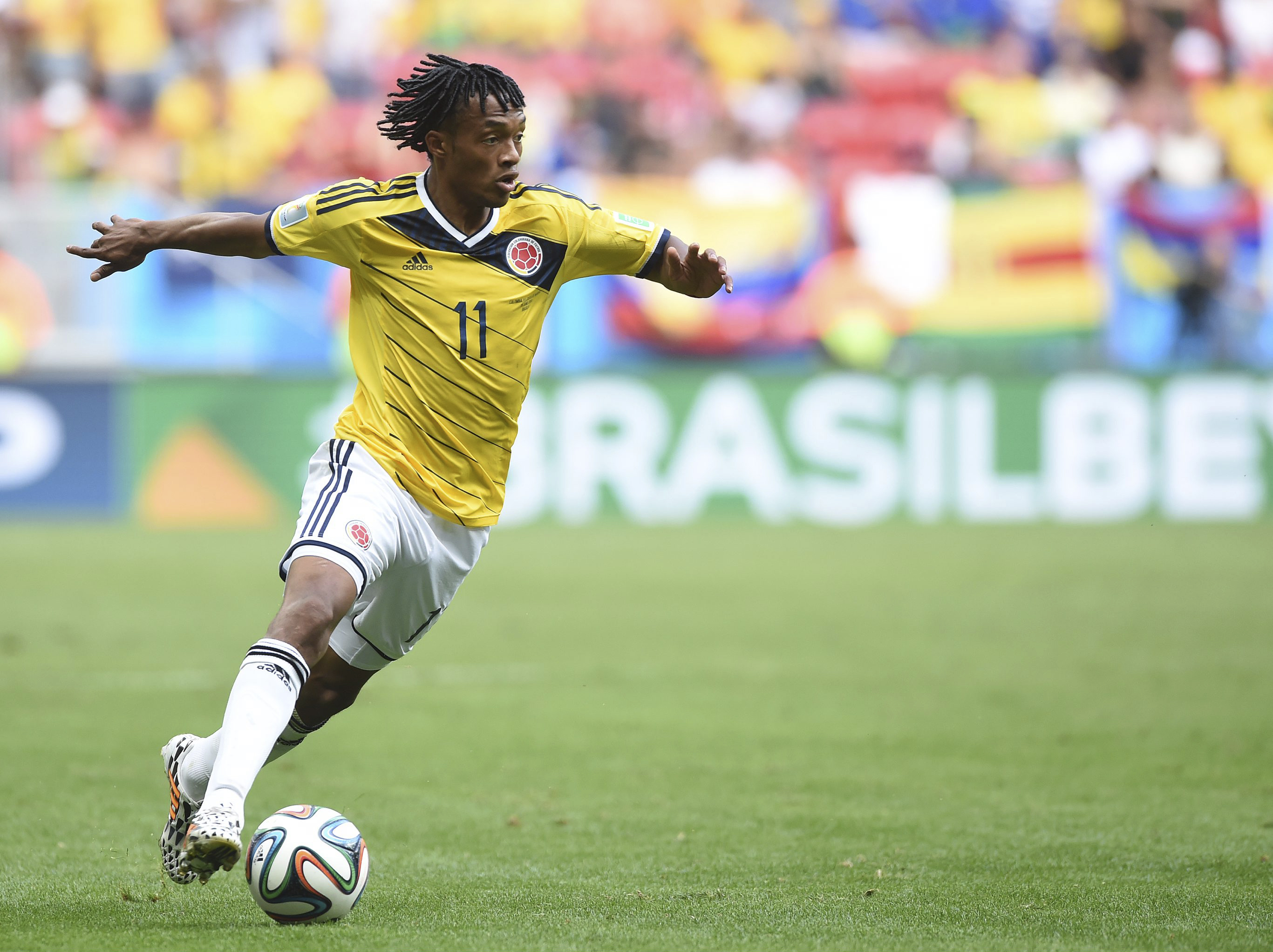 6. Juan Cuadrado, Colombia. Yttern har varit Colombias viktigaste spelare när sydamerikanerna har forcerat fram i VM hittills. Ett mål och tre målgivande passningar säger det mesta. 6. Juan Cuadrado, Colombia. Yttern har varit Colombias viktigaste spelare när sydamerikanerna har forcerat fram i VM hittills. Ett mål och tre målgivande passningar säger det mesta.