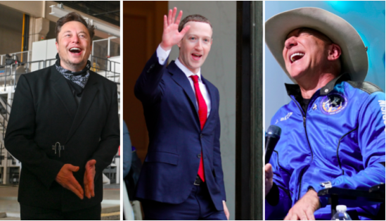 Mark Zuckerberg, Jeff Bezos, Elon Musk