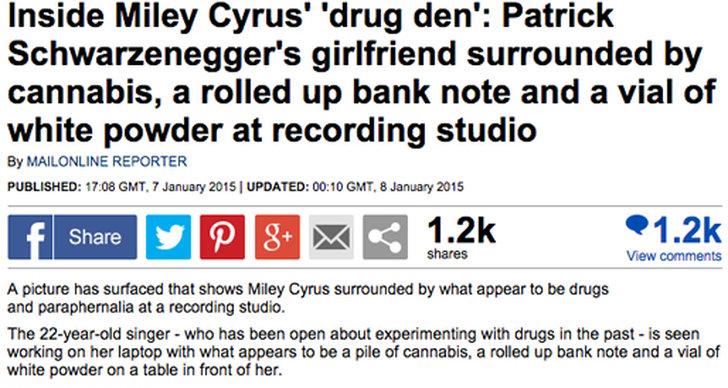 Miley Cyrus, Marijuana, Kokain, Droger