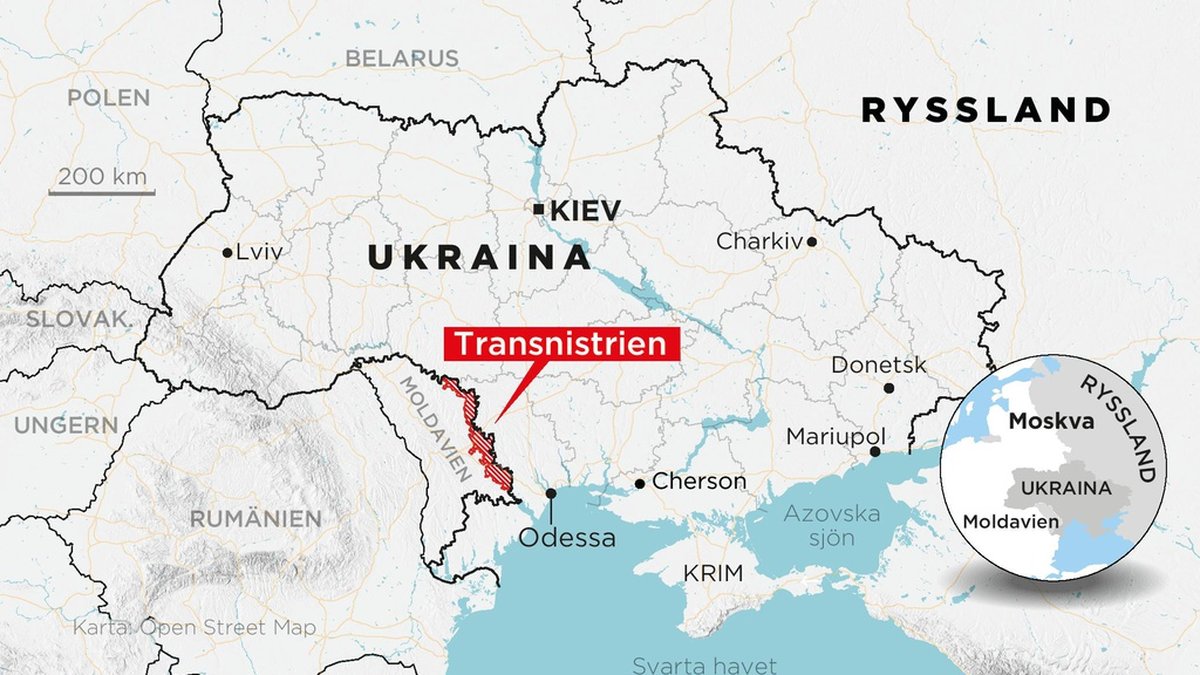 Transnistrien, område i Moldavien. Lägeskarta.