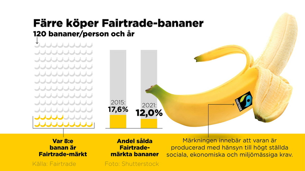 Försäljningen av Fairtrade-märkta bananer ökar globalt sett, men i Sverige minskar den.