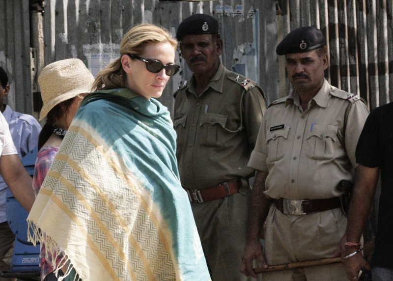 Julia Roberts i samband med inspelningen av "Lyckan, kärleken och meningen med livet" i Mirzapur i Indien 2009. 