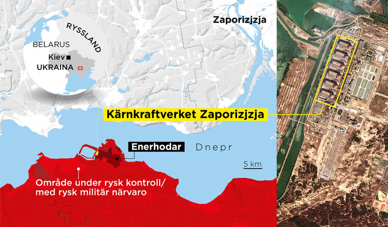 Den ryskockuperade staden Enerhodar och kärnkraftverket Zaporizjzja.