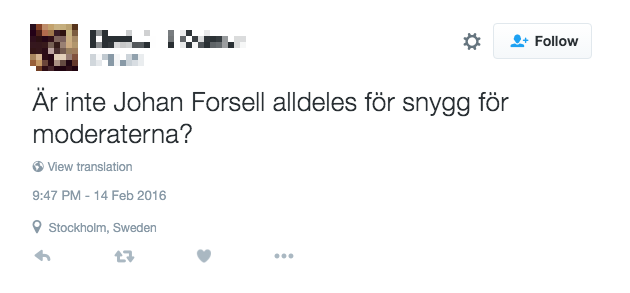 "Är inte Johan Forssell alldeles för snygg för moderaterna?" "Är inte Johan Forssell alldeles för snygg för moderaterna?"
