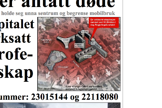 Illustration på VG.no som visar var bomben sprängdes. 