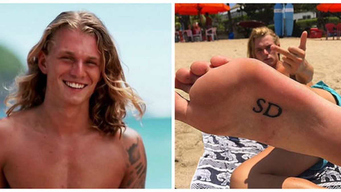 Oliver Strige med sin anti-SD-tatuering