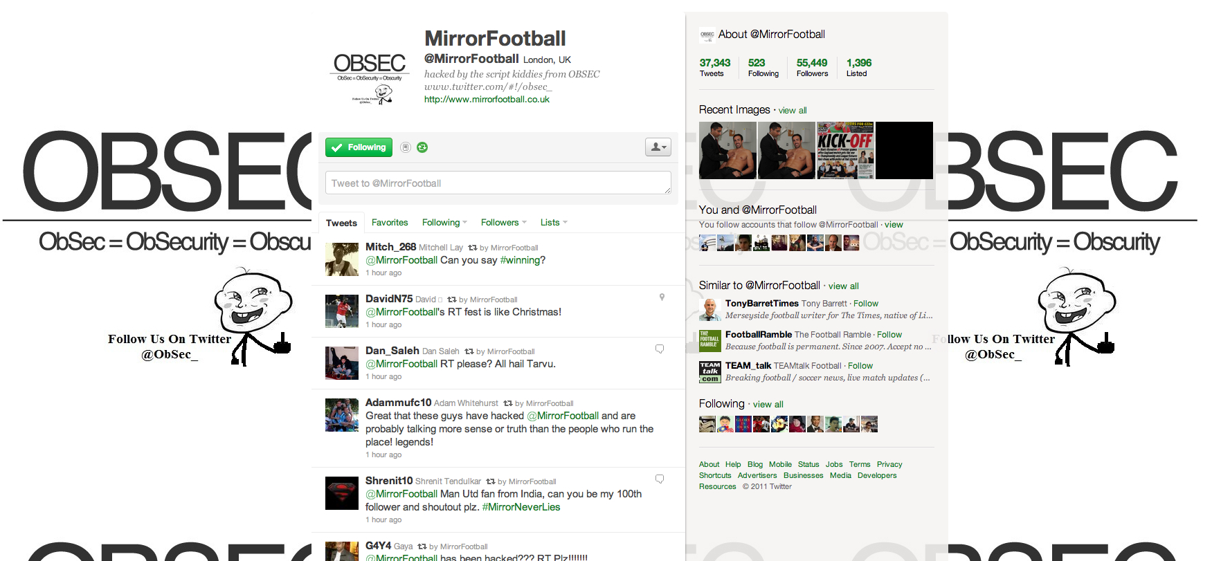 Mirror Footballs twittersida på torsdagsmorgonen.