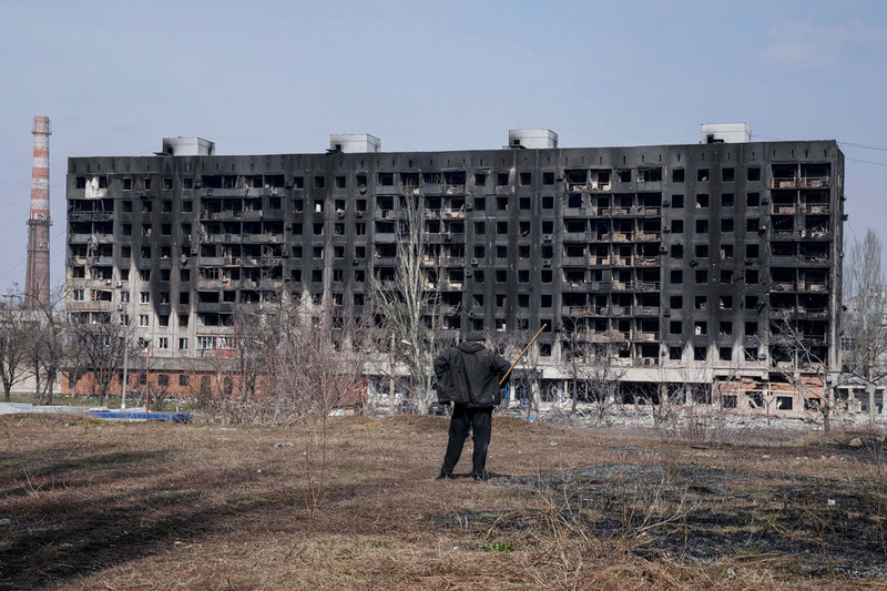 Stora delar av staden Mariupol har ödelagts av de ryska anfallen. Bild från förra söndagen.