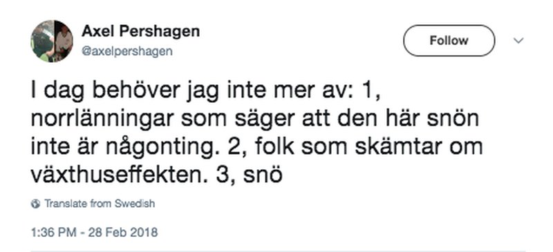 Twitterkommentar om snökaoset Twitterkommentar om snökaoset