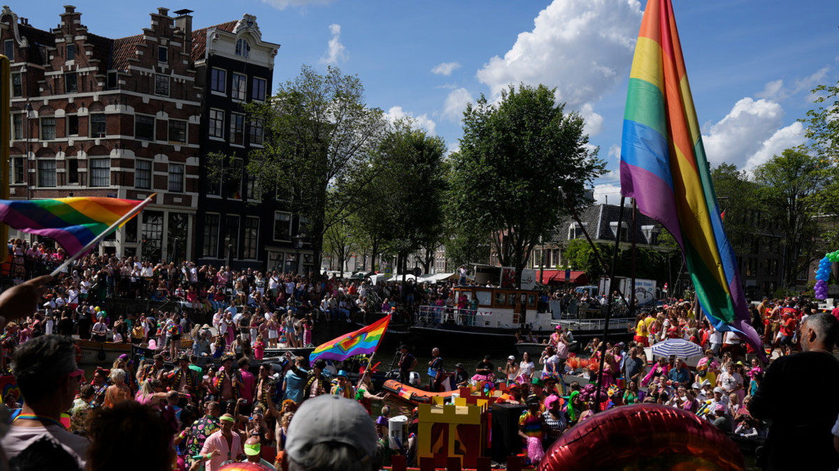 En manifestation i Amsterdam för hbtqi-personers rättigheter. Arkivbild.