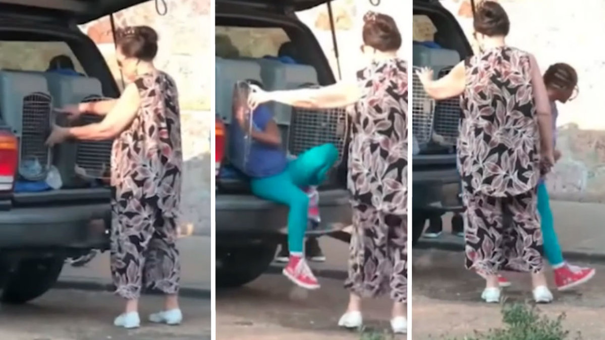 En kvinna i USA höll en flicka i bur i bakluckan – allt fångades på film.