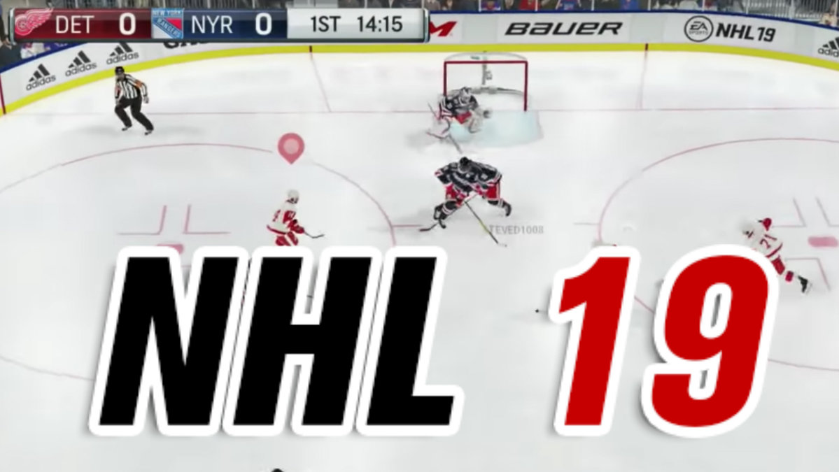 Scen från NHL 19. NHL 19-logo.