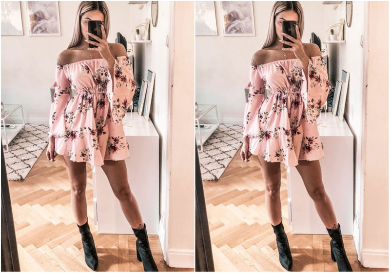 Blommig off-shoulder jumpsuit