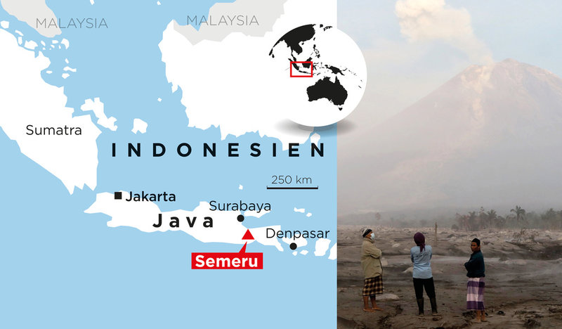 Indonesiens största vulkan Semeru fick under söndagen ett utbrott.