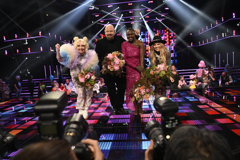 Cazzi Opeia, Anders Bagge, Faith Kakembo och Lisa Miskovsky efter Melodifestivalens tredje deltävling.