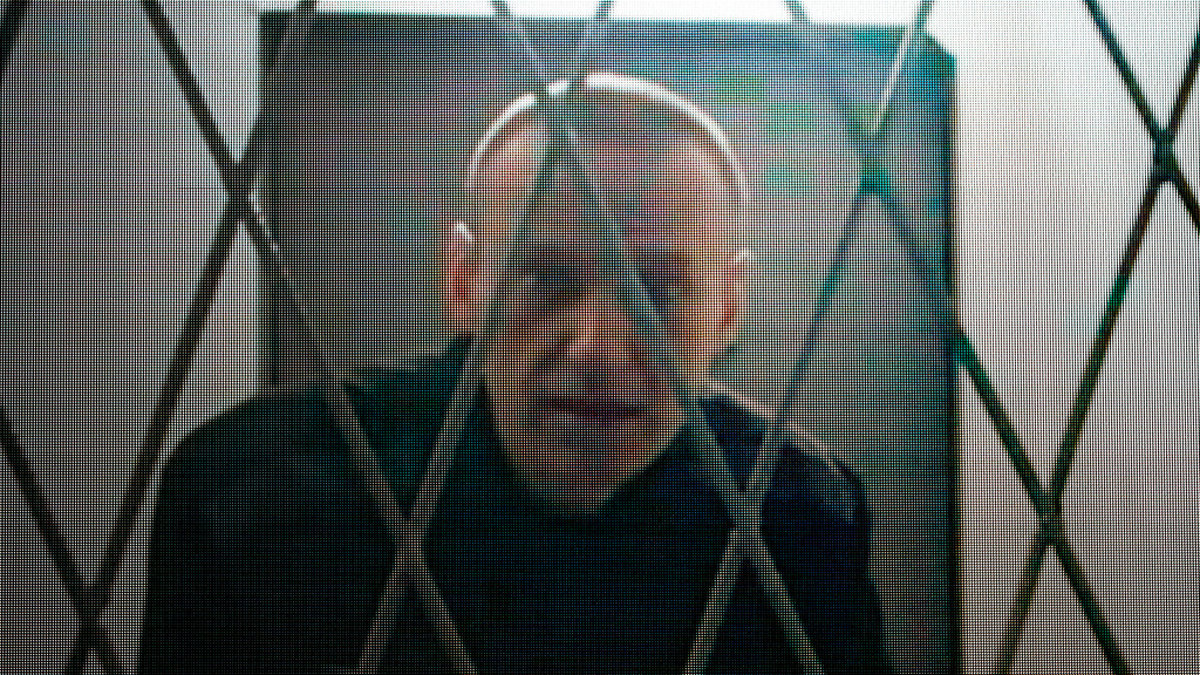 Den ryske regimkritikern Aleksej Navalnyj på en bild från en videolänk i januari från straffkolonin där han hölls inlåst. Arkivbild.