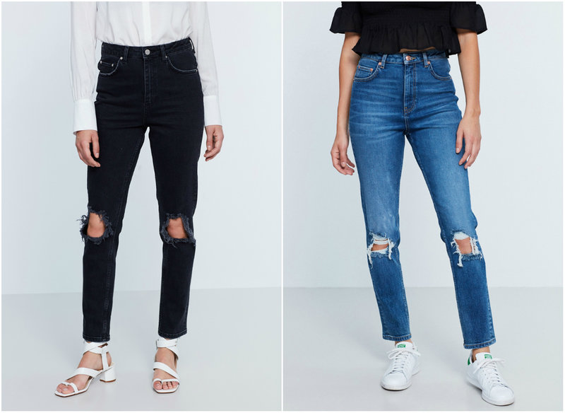 Jeans med knäslitningar