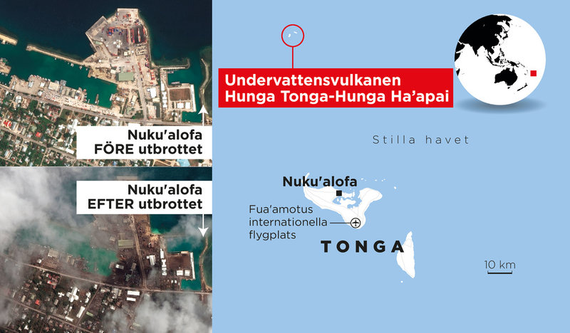 Det kraftiga vulkanutbrottet i havet utanför Tonga i januari 2022 spydde ut materia 57 kilometer upp i luften.