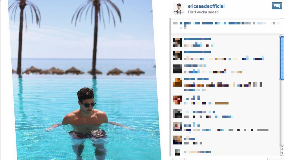 Eric Saade la upp den här bilden på sig själv, lägg märke till poolen. 
