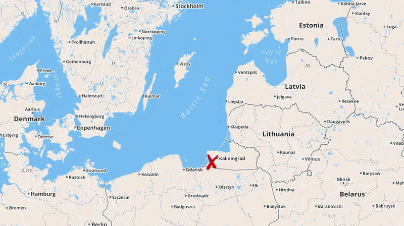 Karta med Kaliningrad utmärkt.