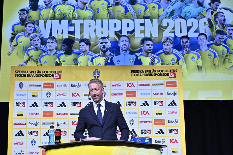 Förbundskapten Graham Potter presenterade Sveriges trupp till fotbolls-VM vid en pressträff på Posthuset i Stockholm på tisdagen.