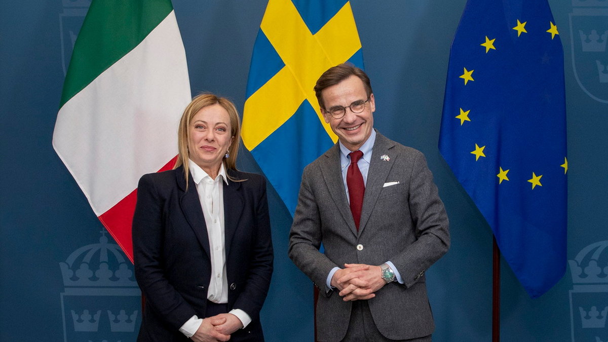 Italiens premiärminister Giorgia Meloni på blixtbesök hos statsminister Ulf Kristersson för överläggningar inför EU-toppmötet nästa vecka i Bryssel om migration och stöd till europeisk industri.