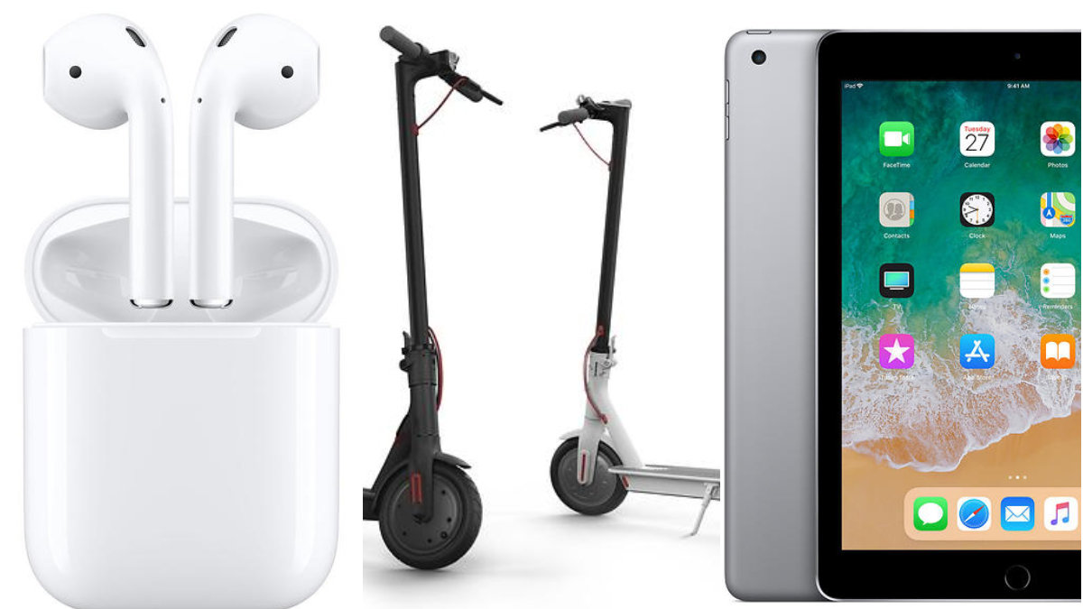 AirPods, el-scooter, Apple iPad