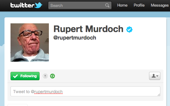 Hyllning, Twitter, News of the World, Rupert Murdoch