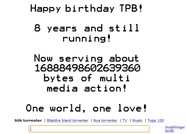 The Pirate Bays besökare möts under fredagen av en födelsedagsgratulation. Det är nämligen. . .