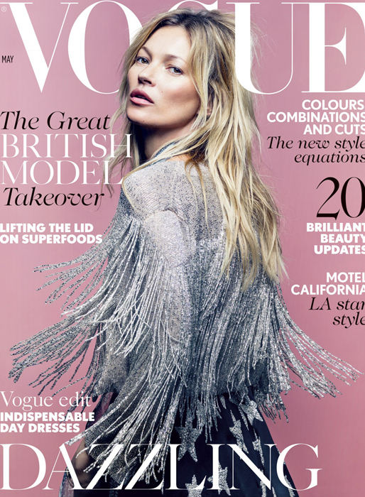 Kate Moss på omslaget till brittiska Vogue. Kate Moss på omslaget till brittiska Vogue.