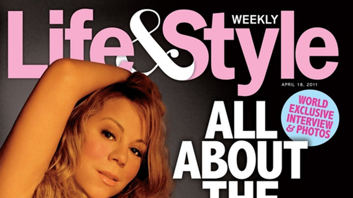 Mariah Carey döljer sina bröst med sitt hår på omslaget till Life & Style. 