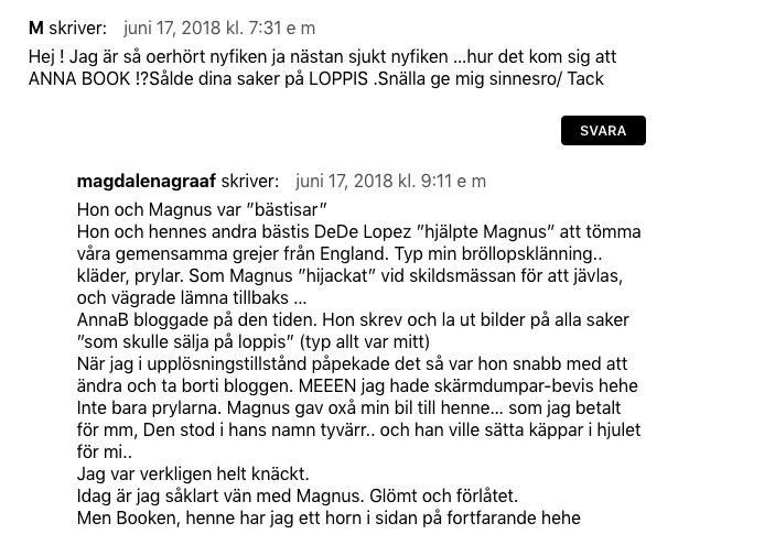 Magdalena Graafs kommentar om Anna Book. Magdalena Graafs kommentar om Anna Book.